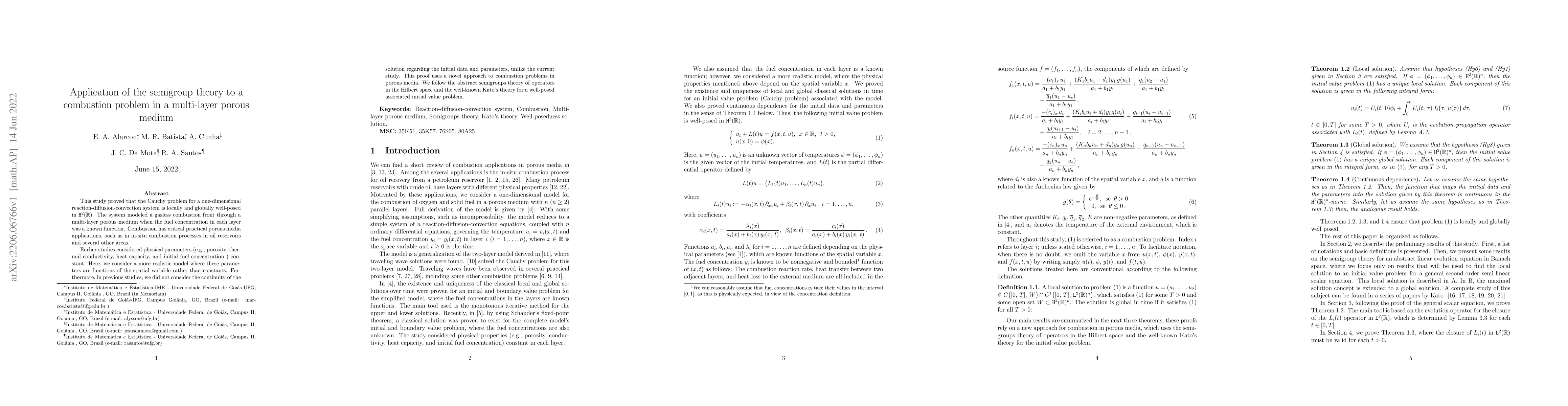 Thumbnail for Application of the semigroup theory to a combustion problem in a
  multi-layer porous medium