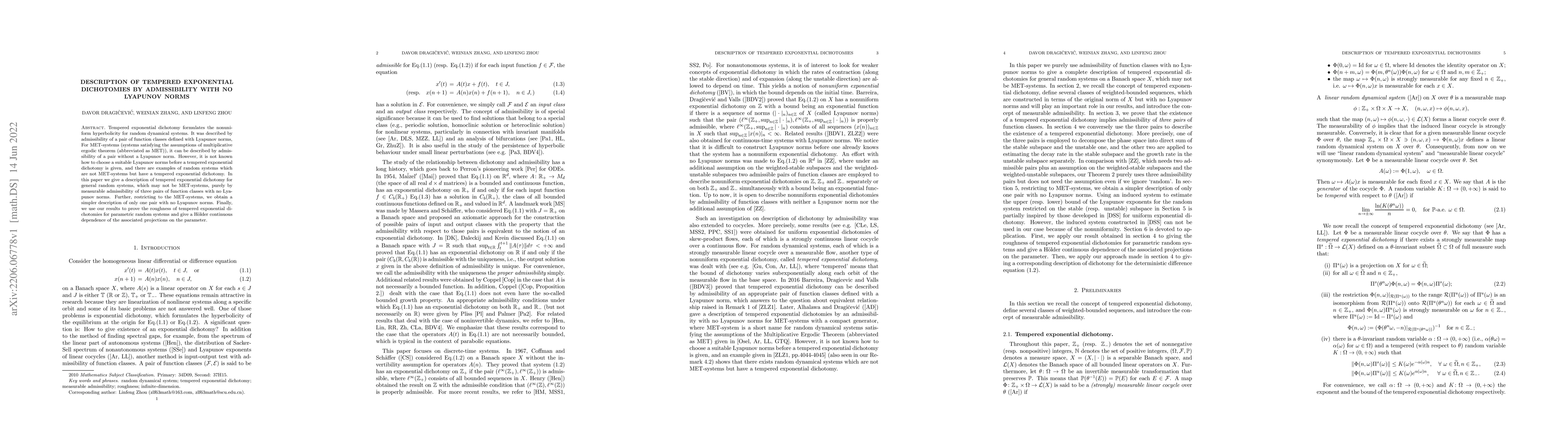 Thumbnail for Description of tempered exponential dichotomies by admissibility with no
  Lyapunov norms