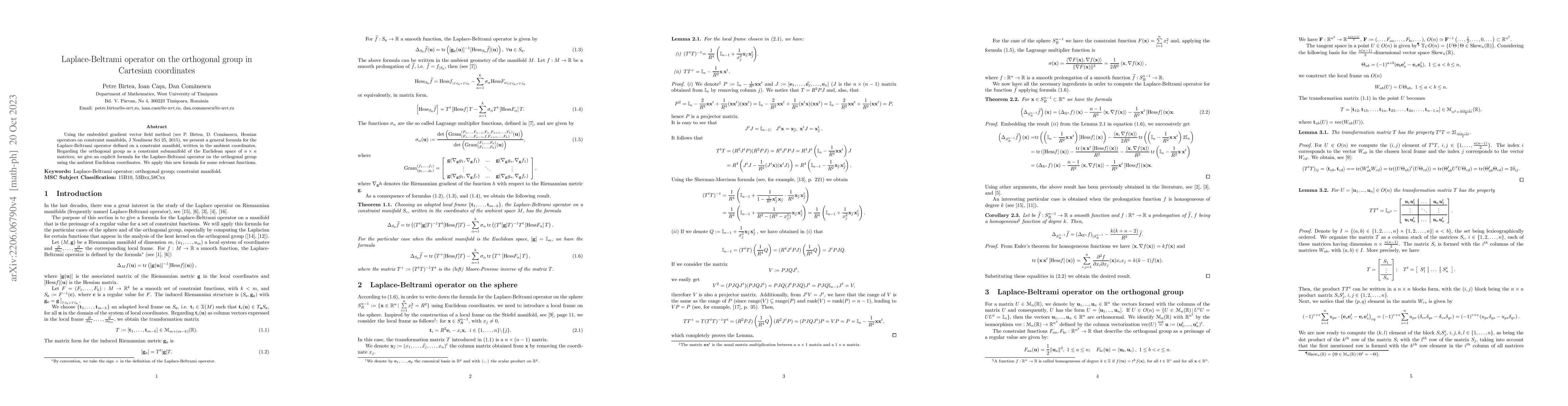 Thumbnail for Laplace-Beltrami operator on the orthogonal group in Cartesian
  coordinates