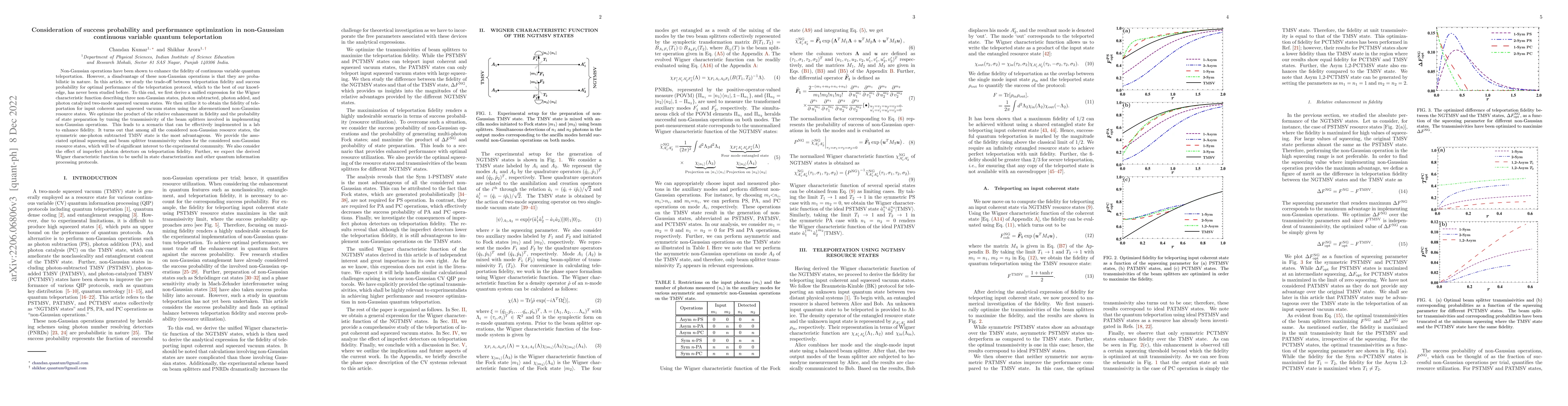Thumbnail for Consideration of success probability and performance optimization in
  non-Gaussian continuous variable quantum teleportation