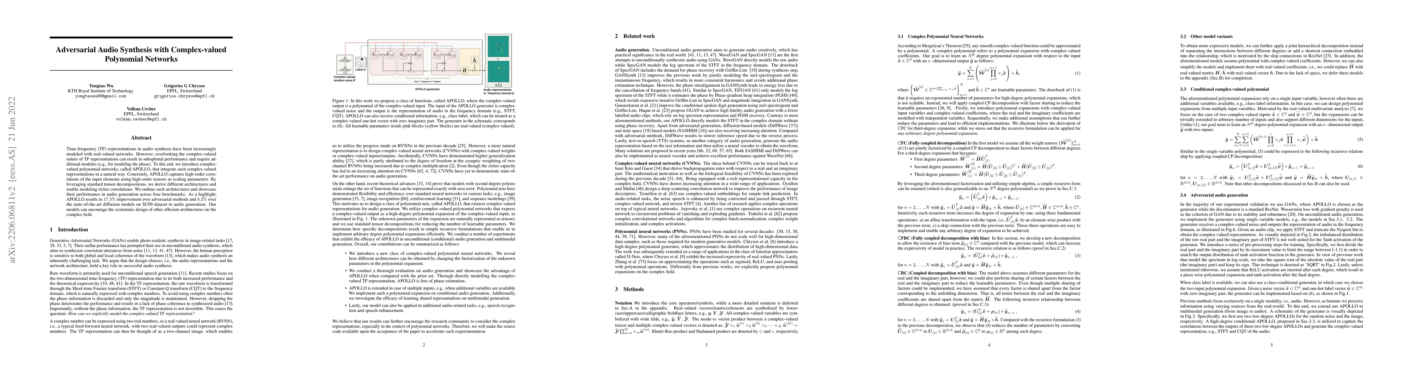 Thumbnail for Adversarial Audio Synthesis with Complex-valued Polynomial Networks