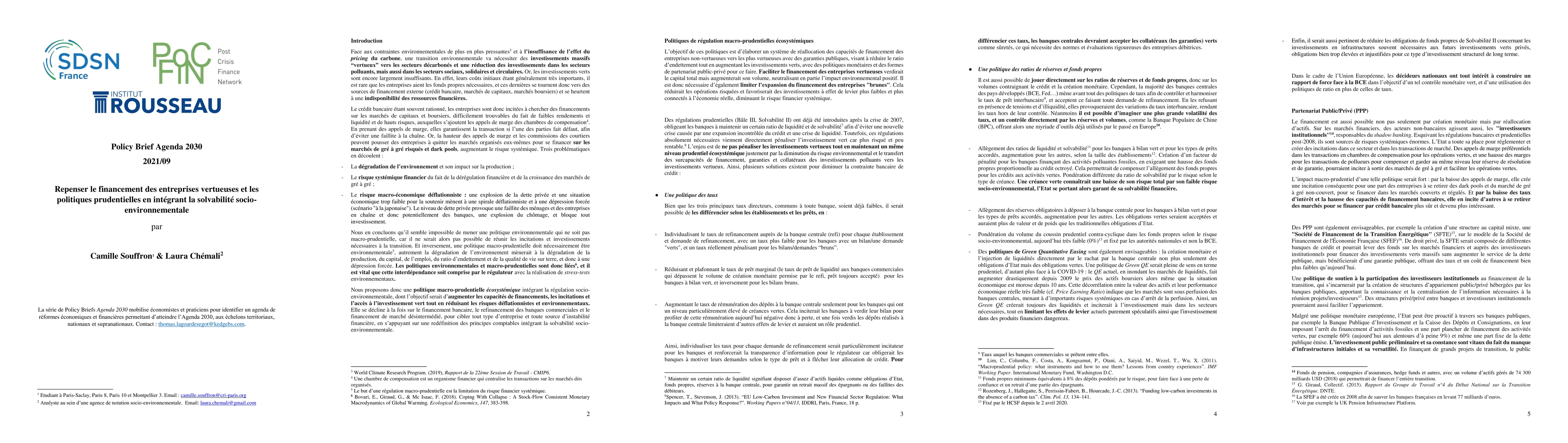 Thumbnail for Repenser le financement des entreprises vertueuses et les politiques
  prudentielles en int{\'e}grant la solvabilit{\'e} socio-environnementale