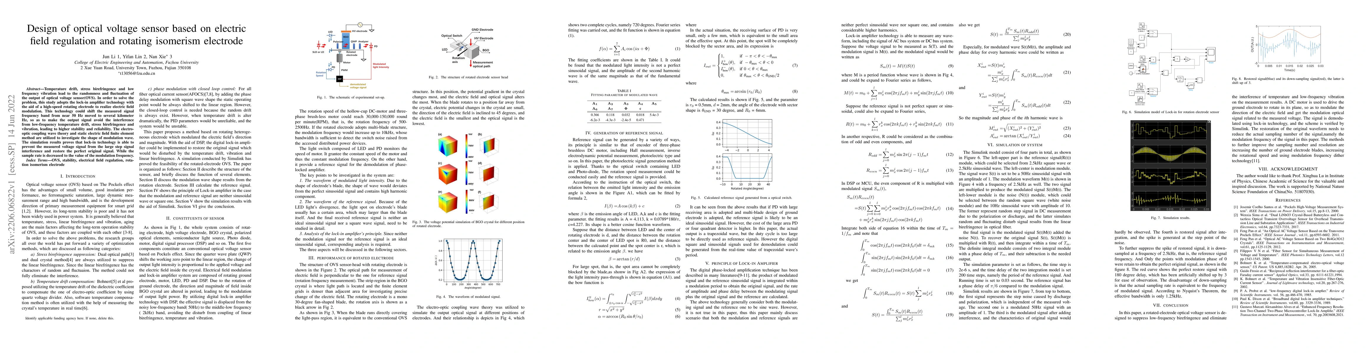 Thumbnail for Design of optical voltage sensor based on electric field regulation and
  rotating isomerism electrode