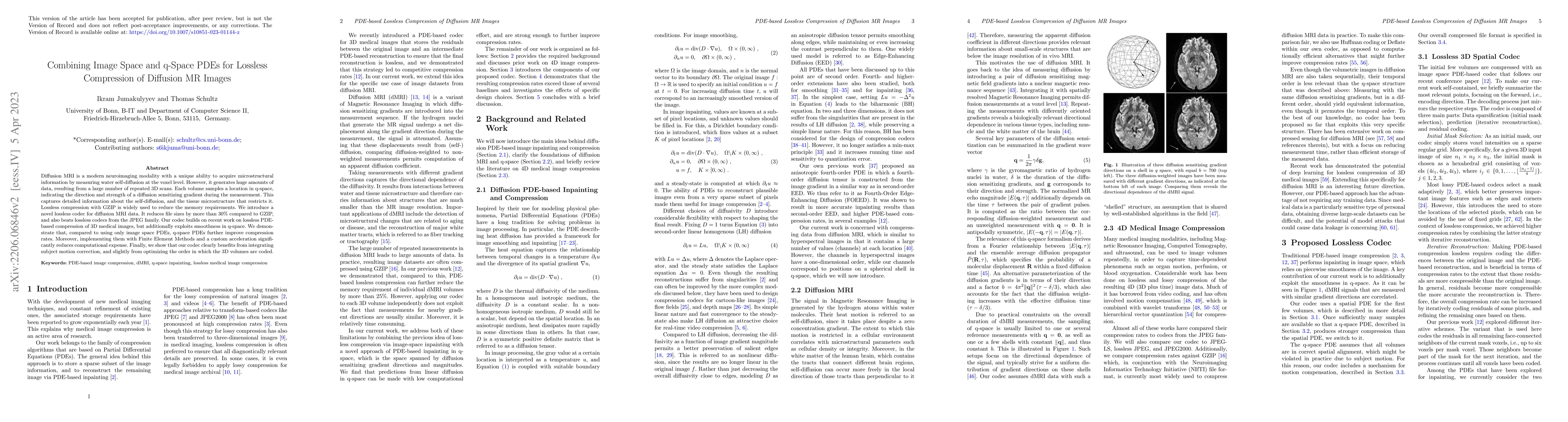 Thumbnail for Combining Image Space and q-Space PDEs for Lossless Compression of
  Diffusion MR Images