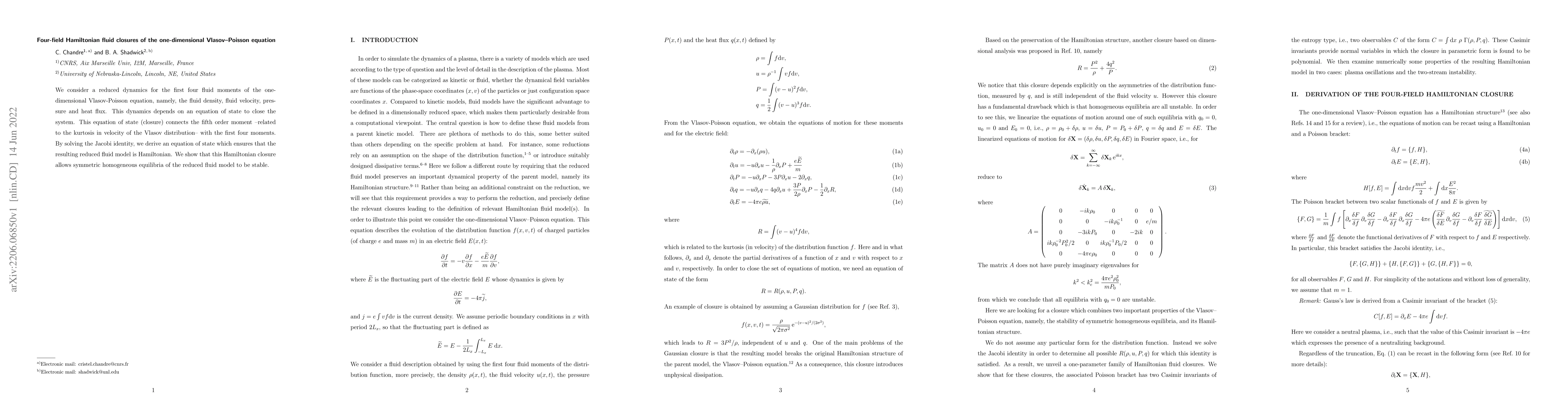 Thumbnail for Four-field Hamiltonian fluid closures of the one-dimensional
  Vlasov-Poisson equation
