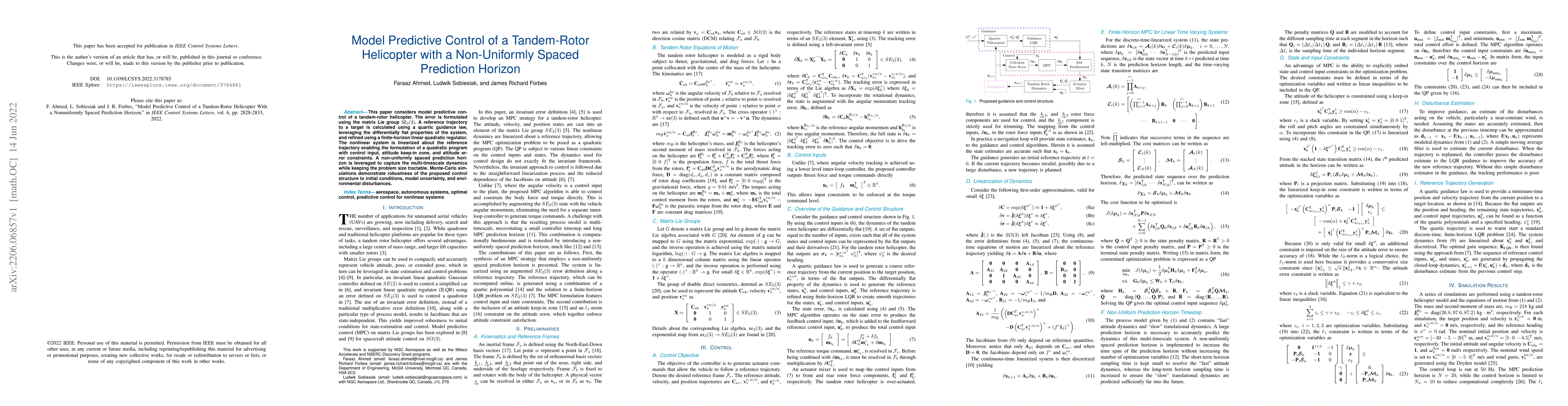 Thumbnail for Model Predictive Control of a Tandem-Rotor Helicopter With a
  Nonuniformly Spaced Prediction Horizon