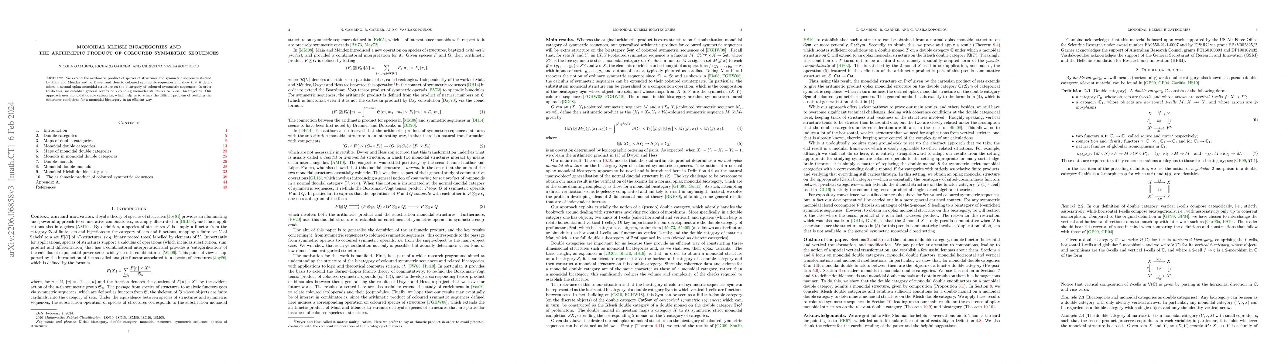 Thumbnail for Monoidal Kleisli Bicategories and the Arithmetic Product of Coloured
  Symmetric Sequences