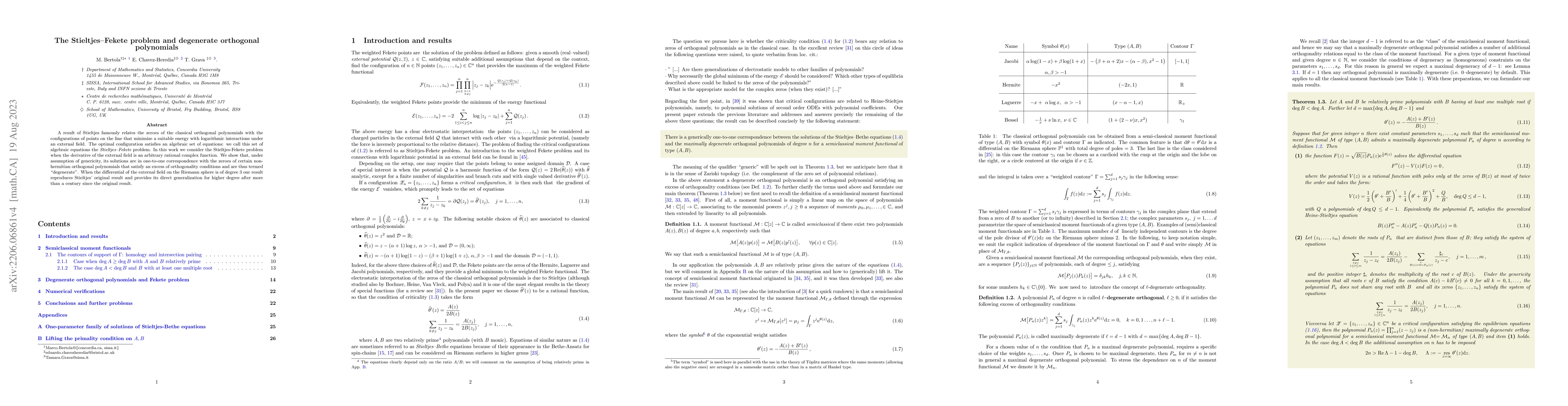 Thumbnail for The Stieltjes--Fekete problem and degenerate orthogonal polynomials