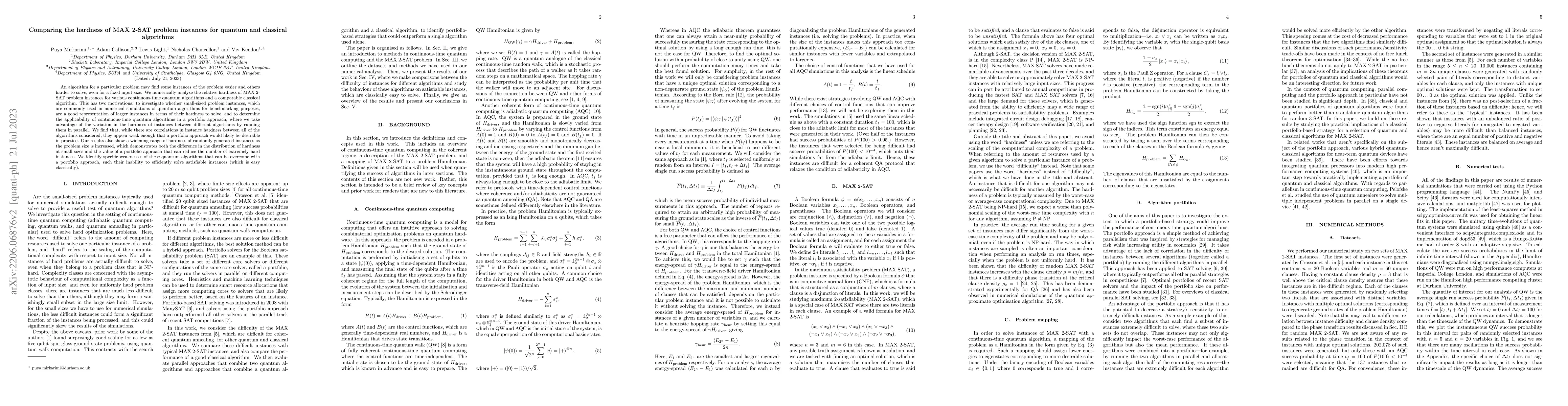 Thumbnail for Comparing the hardness of MAX 2-SAT problem instances for quantum and
  classical algorithms