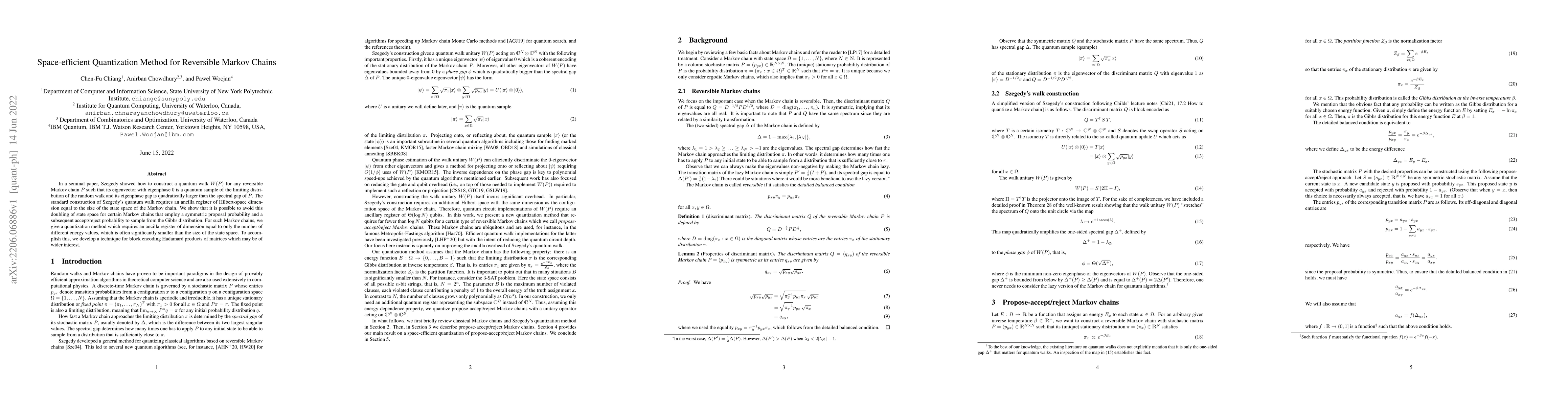 Thumbnail for Space-efficient Quantization Method for Reversible Markov Chains