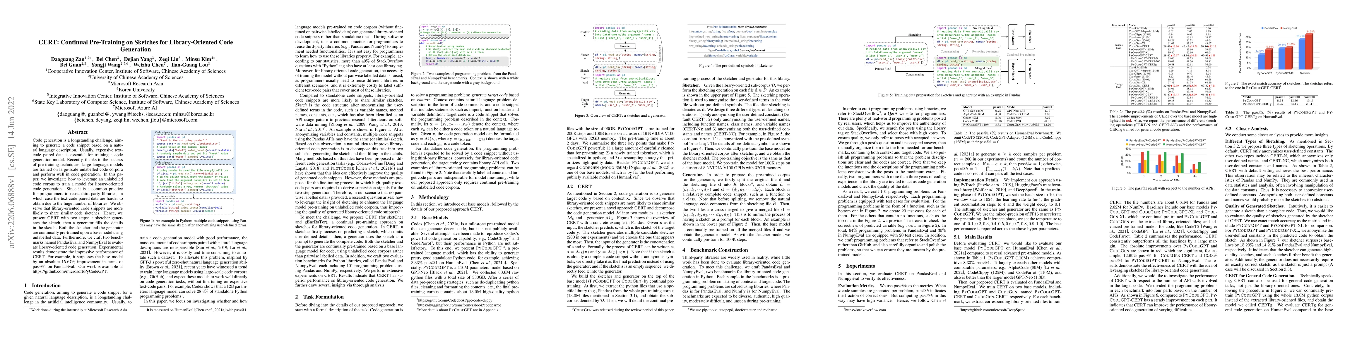 Thumbnail for CERT: Continual Pre-Training on Sketches for Library-Oriented Code
  Generation