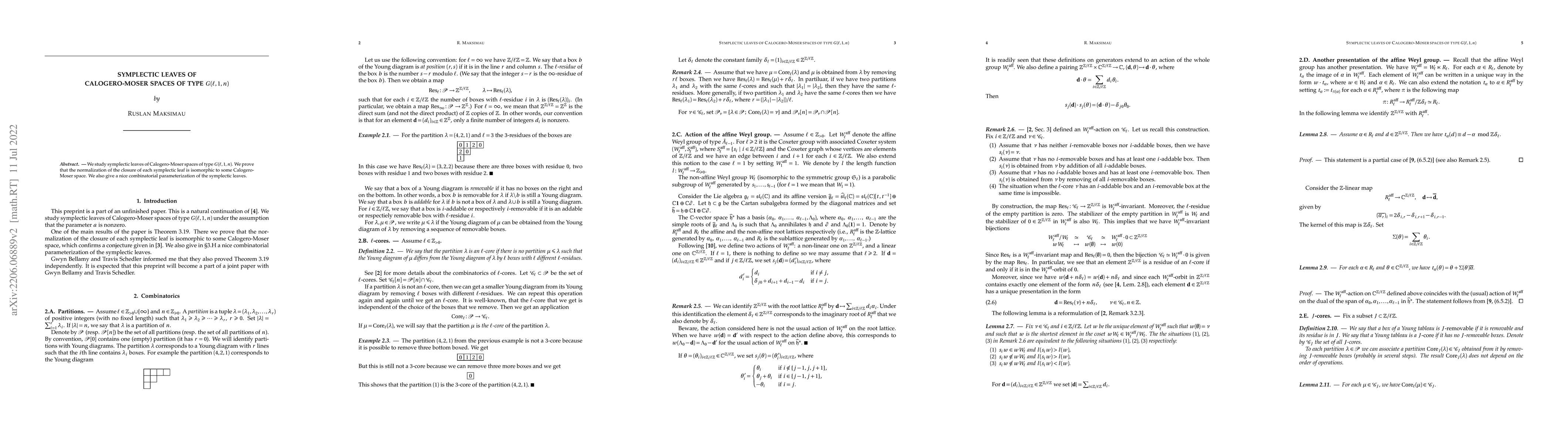 Thumbnail for Symplectic leaves of Calogero-Moser spaces of type $G(\ell,1,n)$