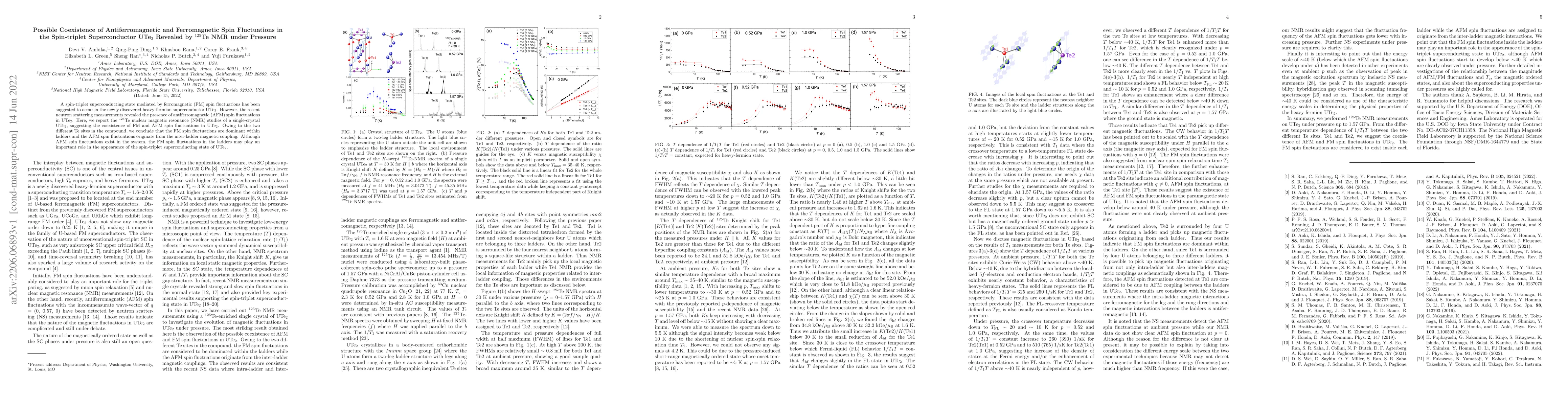 Thumbnail for Possible Coexistence of Antiferromagnetic and Ferromagnetic Spin
  Fluctuations in the Spin-triplet Superconductor UTe2 Revealed by 125Te NMR
  under Pressure