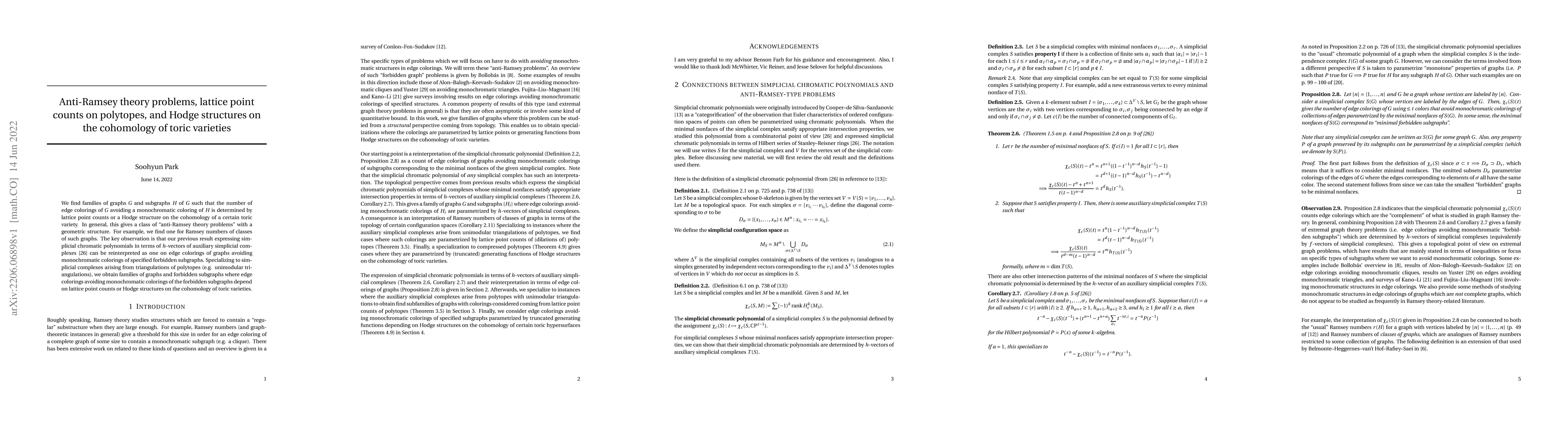 Thumbnail for Anti-Ramsey theory problems, lattice point counts on polytopes, and
  Hodge structures on the cohomology of toric varieties