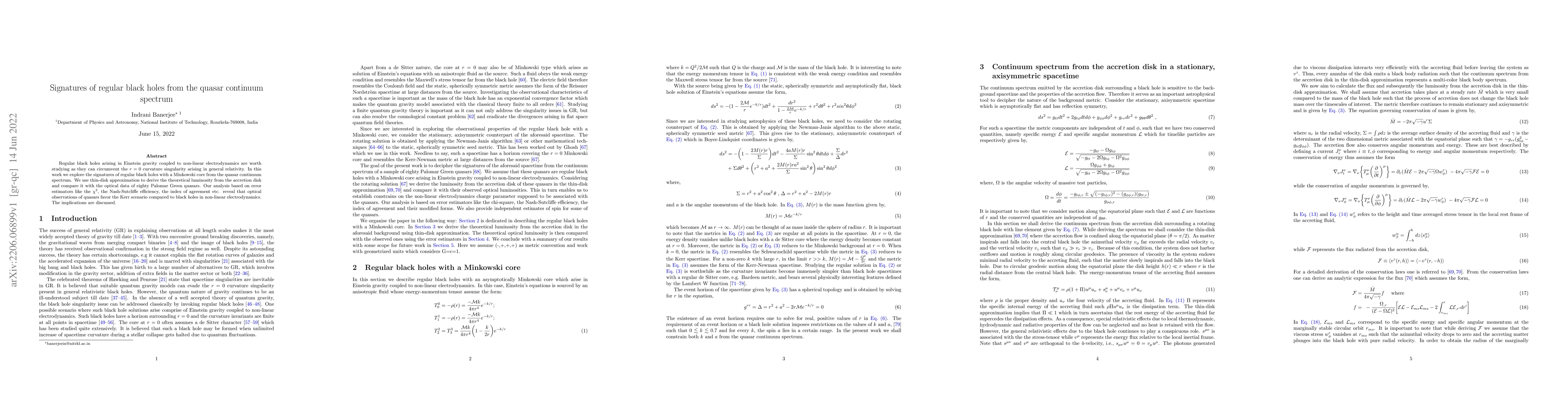 Thumbnail for Signatures of regular black holes from the quasar continuum spectrum