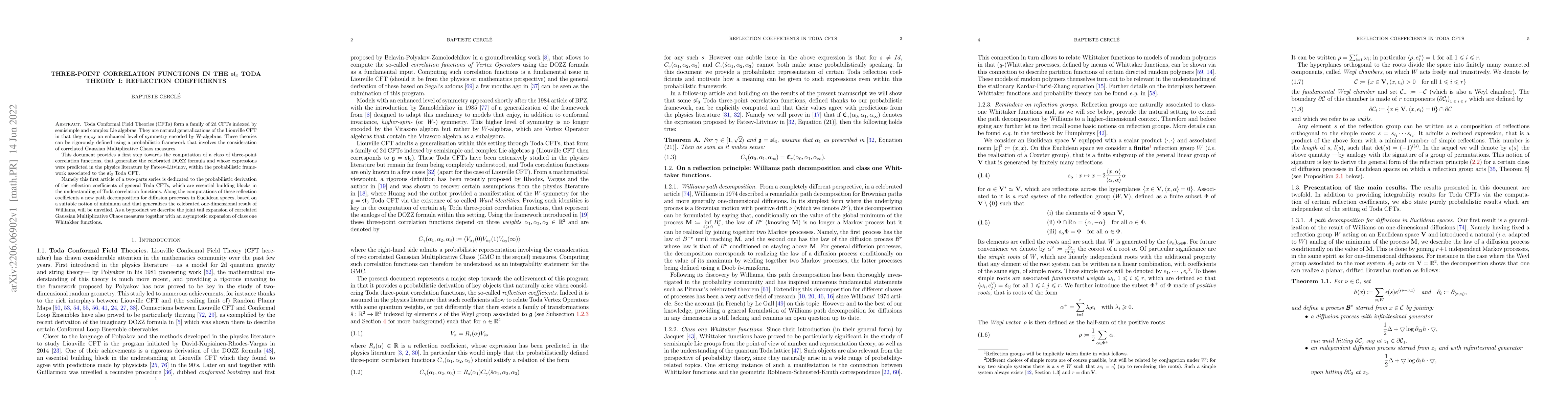 Thumbnail for Three-point correlation functions in the $\mathfrak{sl}_3$ Toda theory
  I: Reflection coefficients