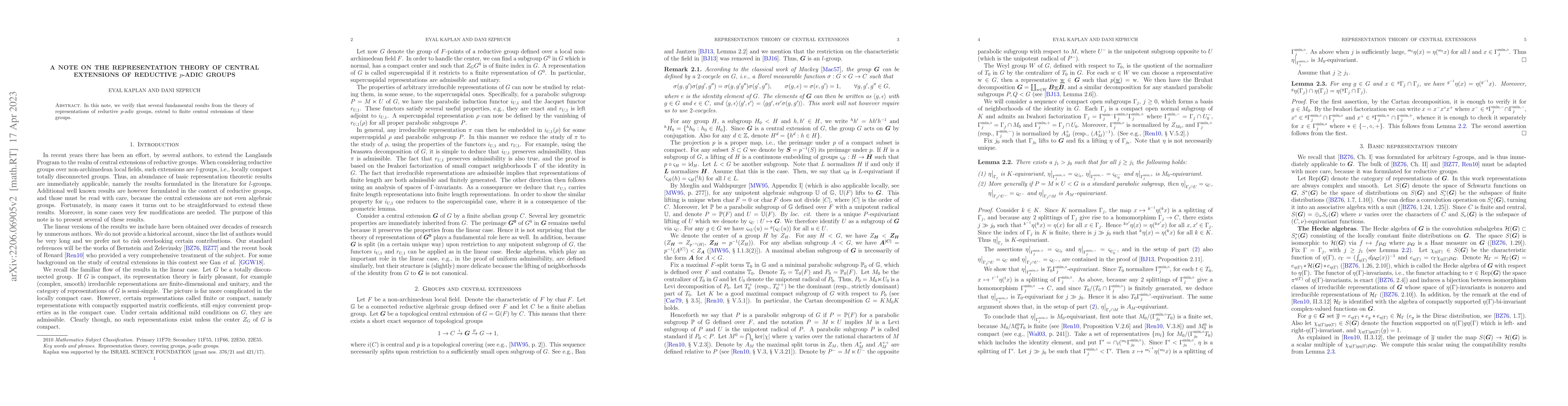Thumbnail for A note on the representation theory of central extensions of reductive
  $p$-adic groups
