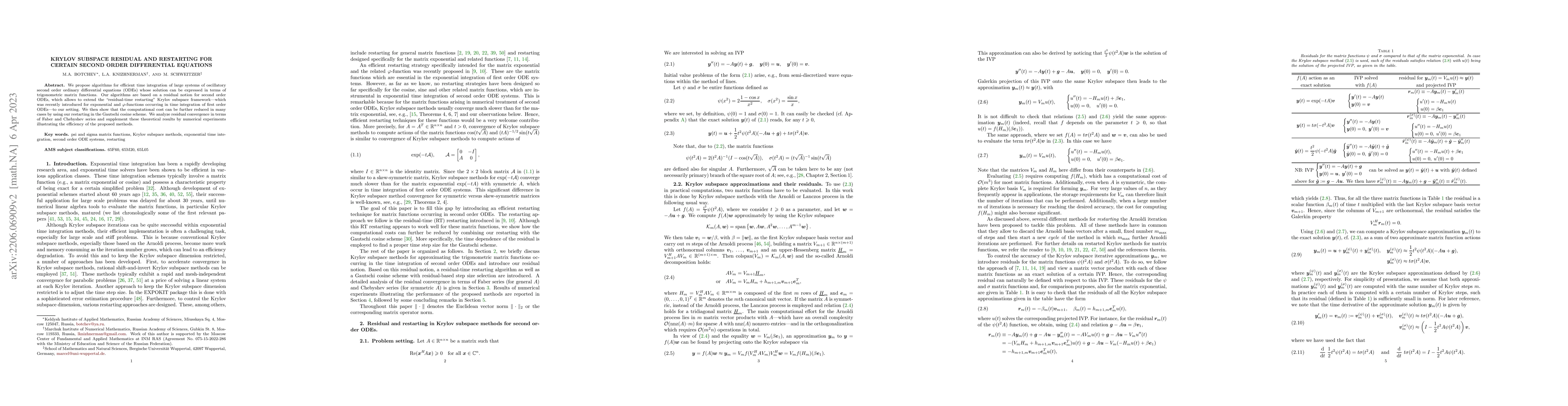 Thumbnail for Krylov subspace residual and restarting for certain second order
  differential equations