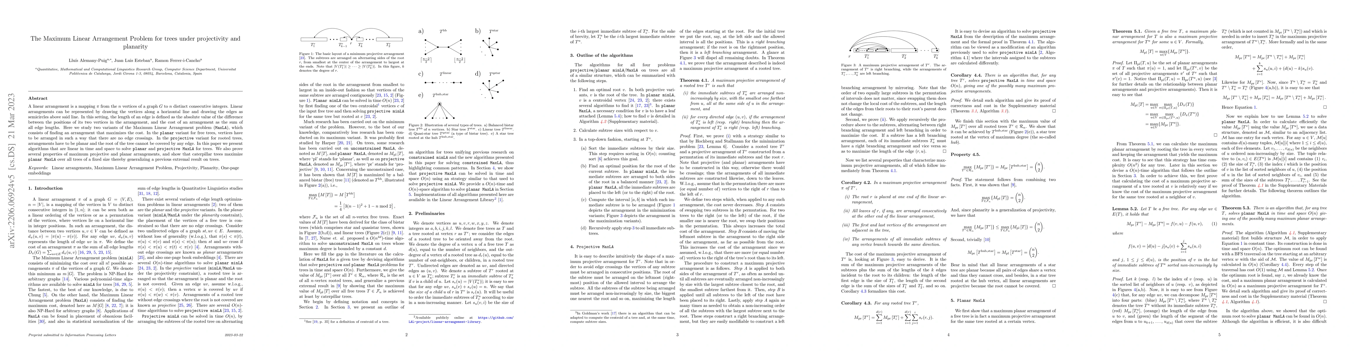 Thumbnail for The Maximum Linear Arrangement Problem for trees under projectivity and
  planarity