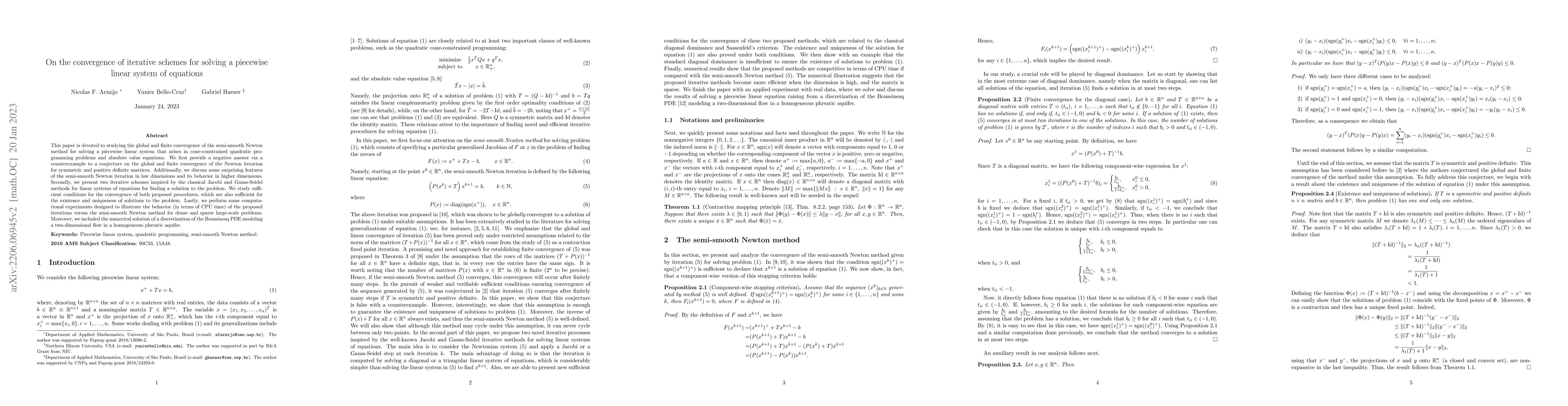 Thumbnail for On the convergence of iterative schemes for solving a piecewise linear
  system of equations