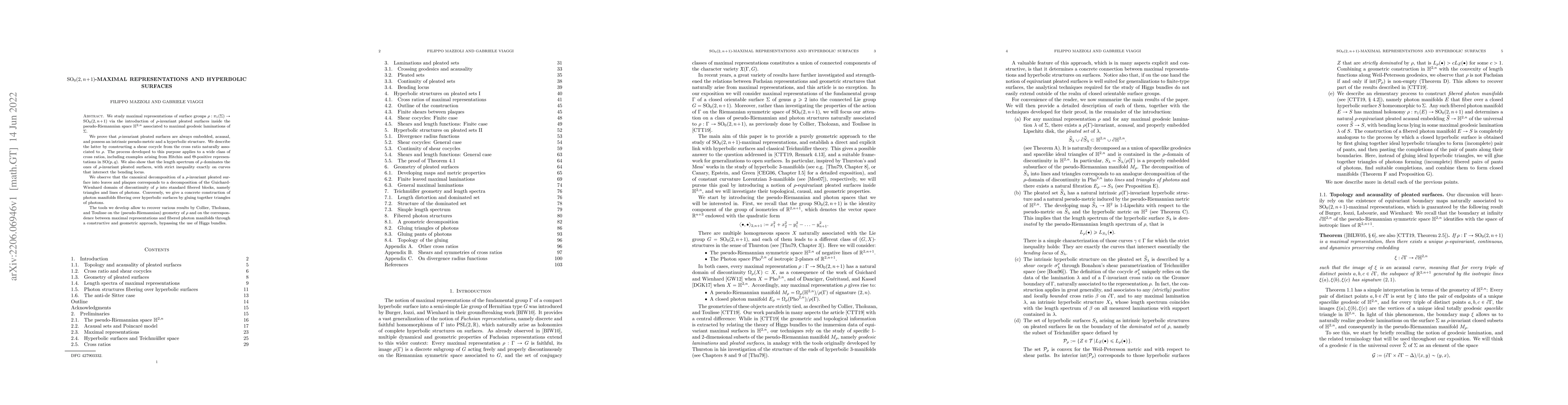 Thumbnail for $\mathrm{SO}_0(2,n+1)$-maximal representations and hyperbolic surfaces