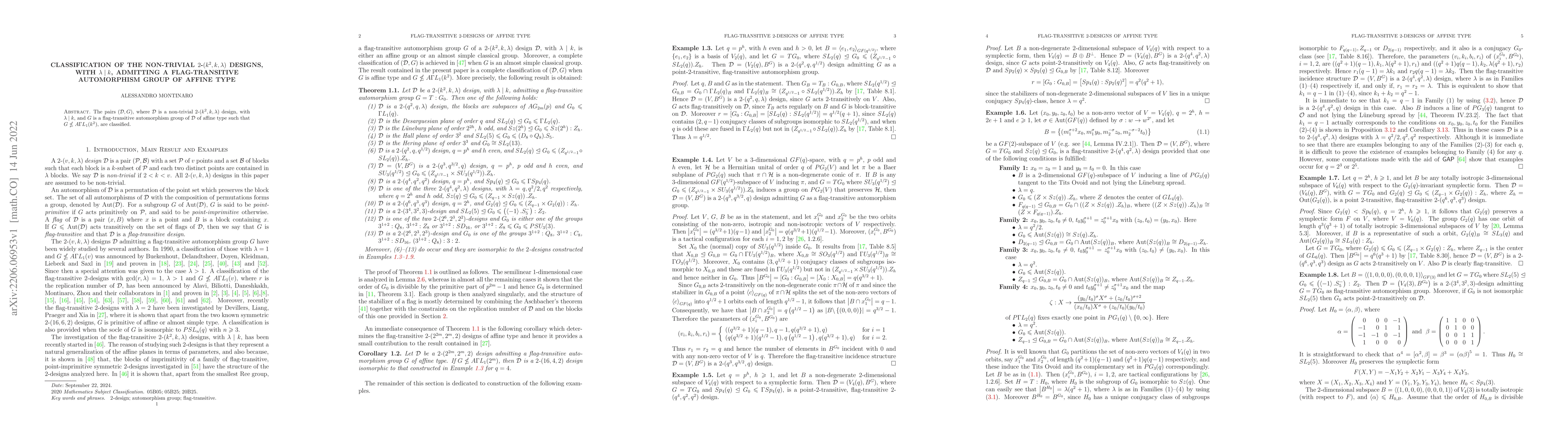 Thumbnail for Classification of the non-trivial $2$-$(k^{2},k,\lambda )$ designs, with
  $\lambda \mid k$, admitting a flag-transitive automorphism group of affine
  type