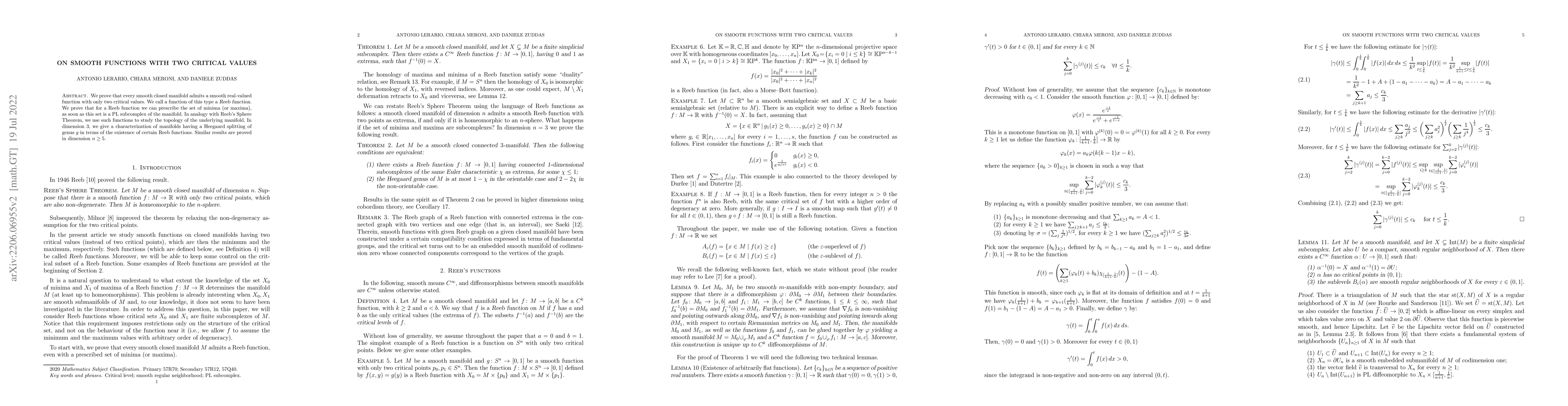 Thumbnail for On smooth functions with two critical values