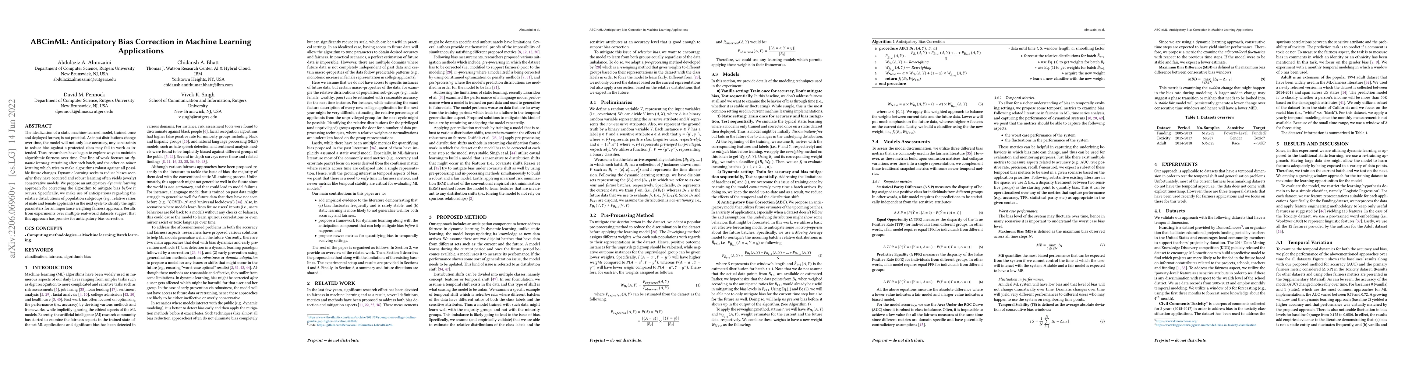Thumbnail for ABCinML: Anticipatory Bias Correction in Machine Learning Applications