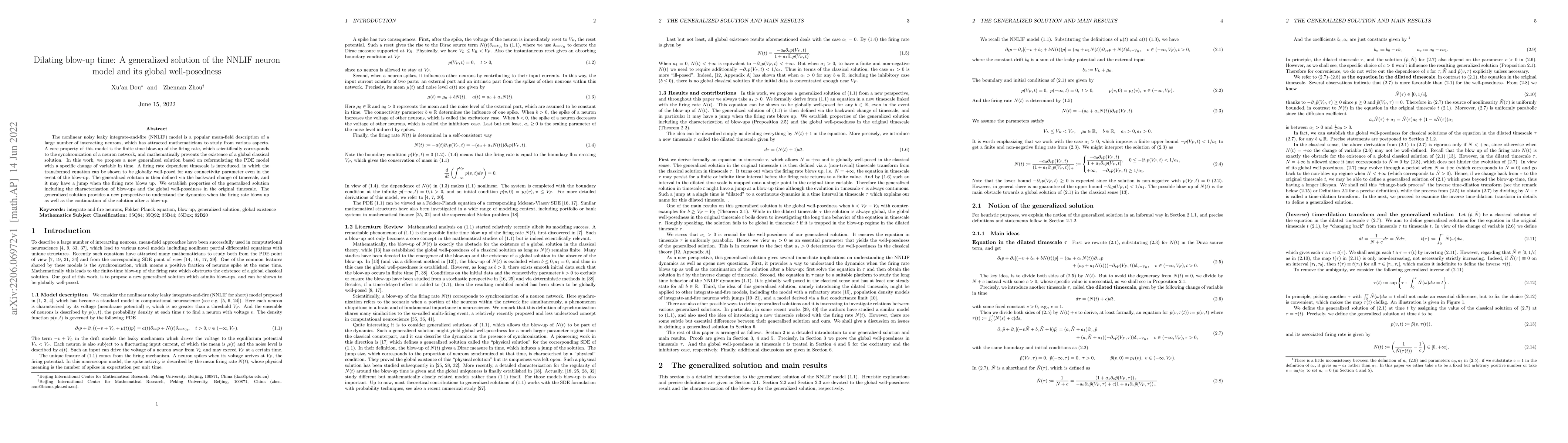 Thumbnail for Dilating blow-up time: A generalized solution of the NNLIF neuron model
  and its global well-posedness