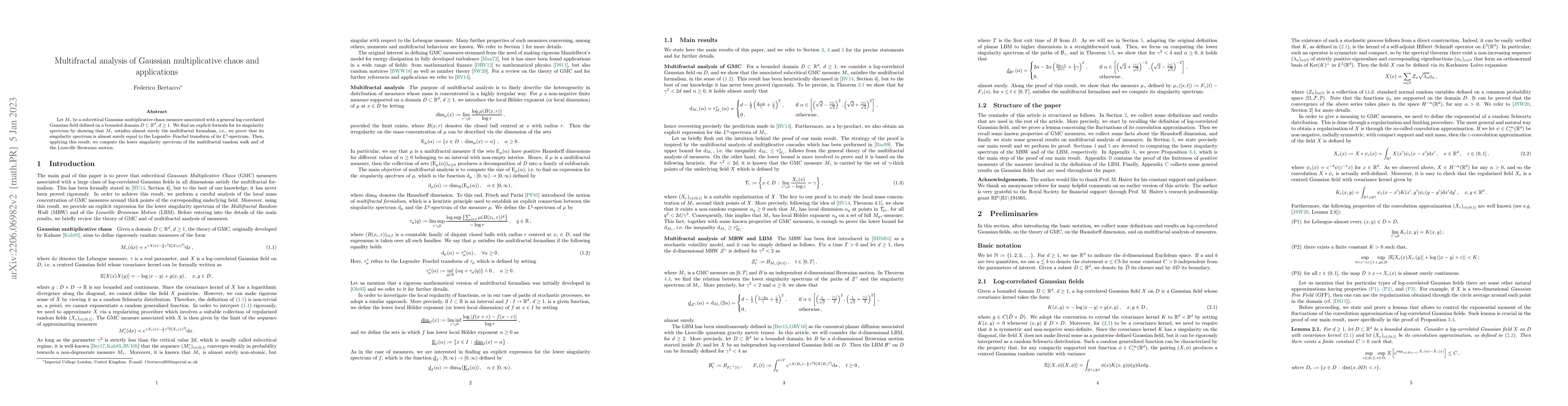 Thumbnail for Multifractal analysis of Gaussian multiplicative chaos and applications
