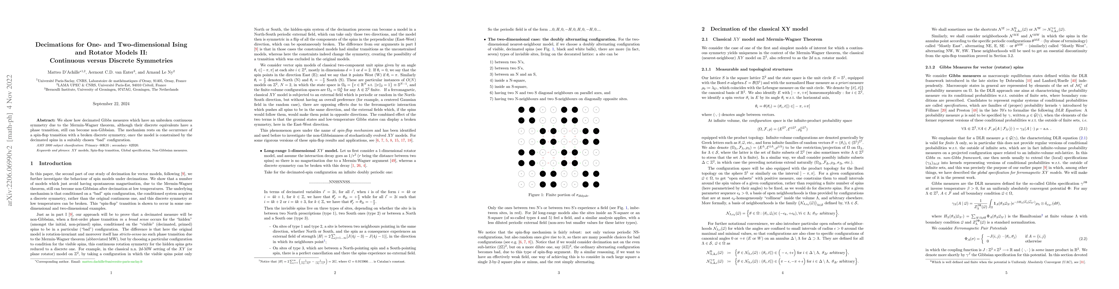 Thumbnail for Decimations for One- and Two-dimensional Ising and Rotator Models II:
  Continuous versus Discrete Symmetries