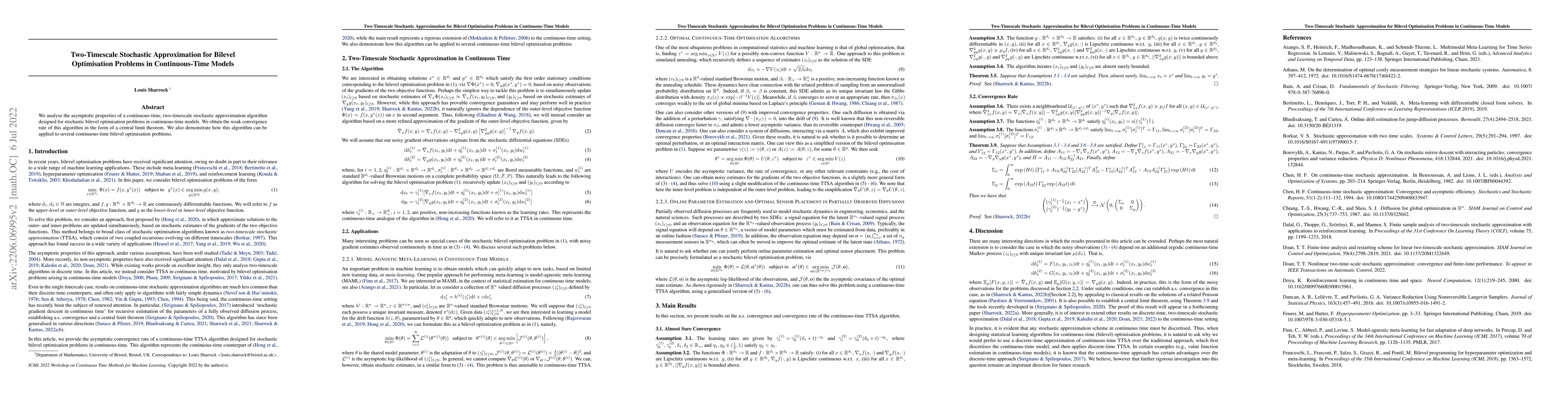 Thumbnail for Two-Timescale Stochastic Approximation for Bilevel Optimisation Problems
  in Continuous-Time Models