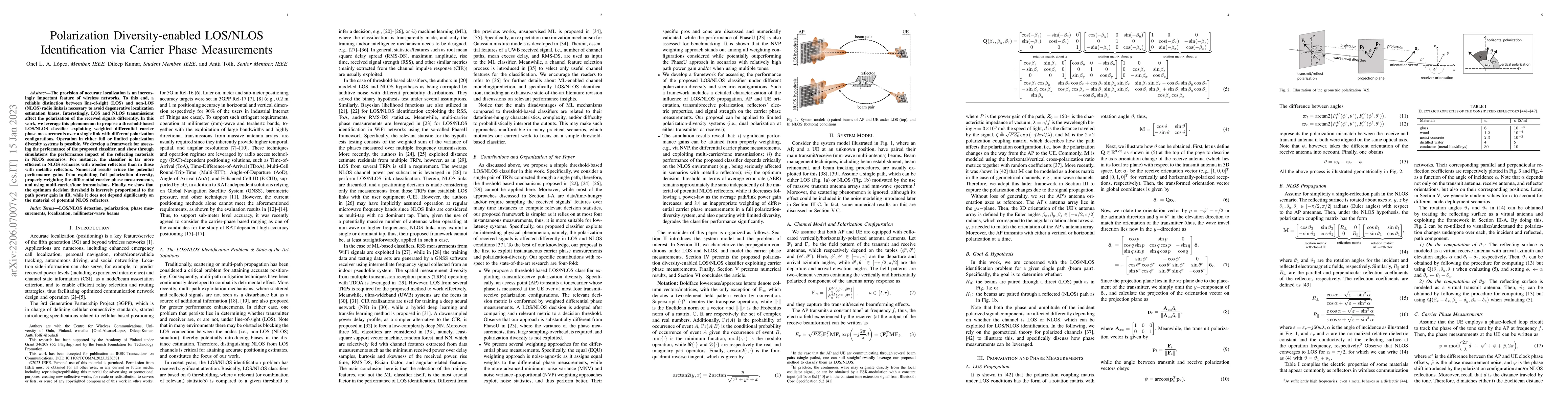 Thumbnail for Polarization Diversity-enabled LOS/NLOS Identification via Carrier Phase
  Measurements
