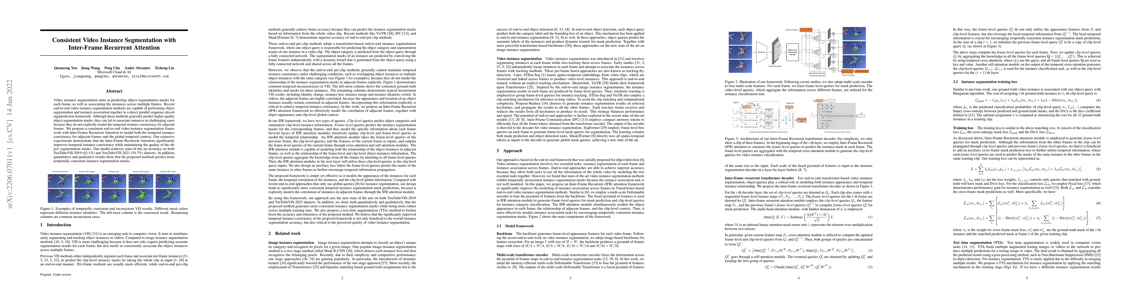 Thumbnail for Consistent Video Instance Segmentation with Inter-Frame Recurrent
  Attention