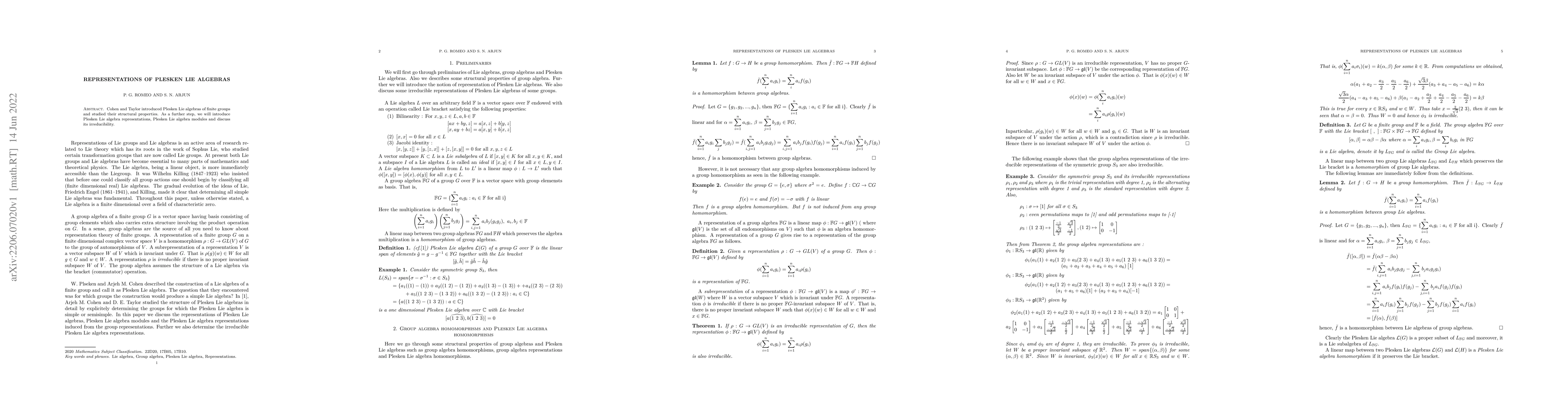 Thumbnail for Representation of Plesken Lie algebras