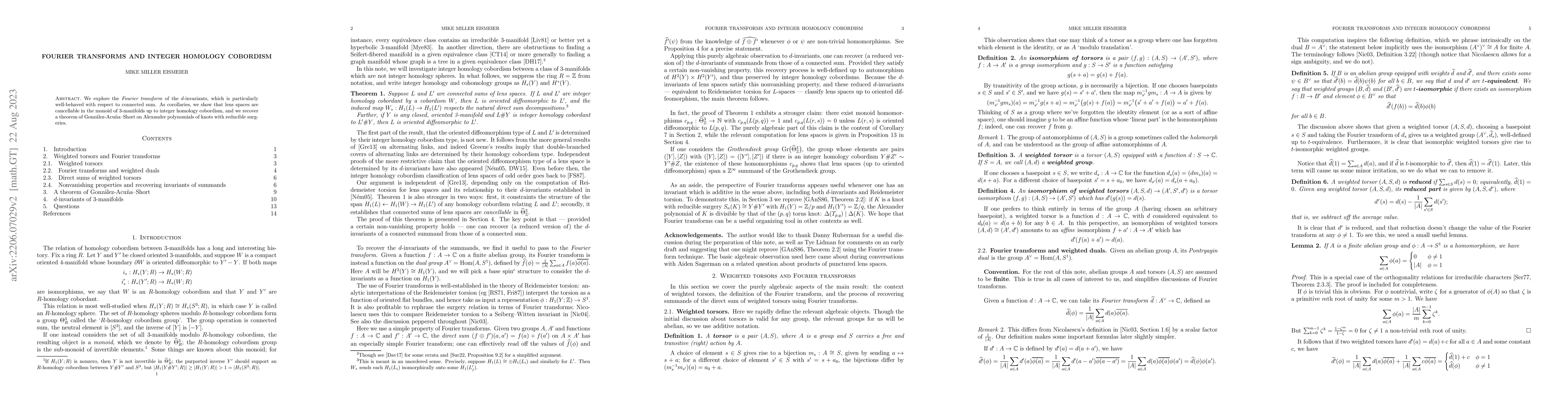 Thumbnail for Fourier transforms and integer homology cobordism