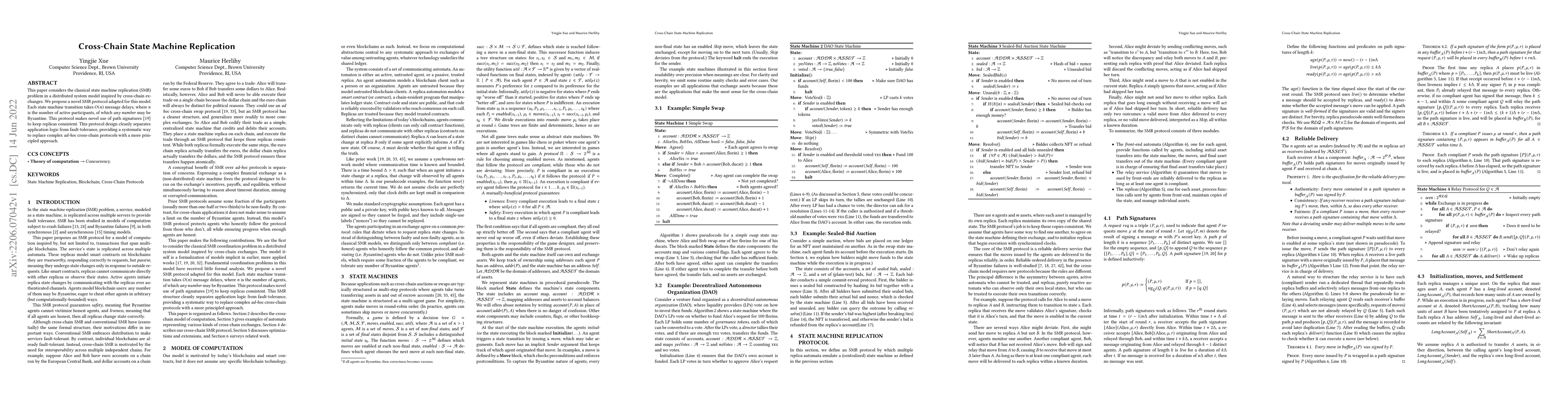 Thumbnail for Cross-Chain State Machine Replication
