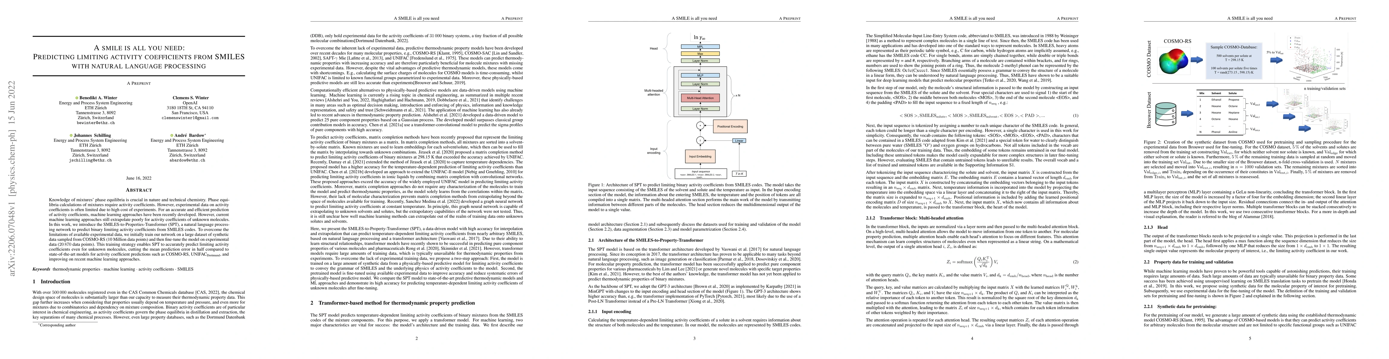 Thumbnail for A smile is all you need: Predicting limiting activity coefficients from
  SMILES with natural language processing