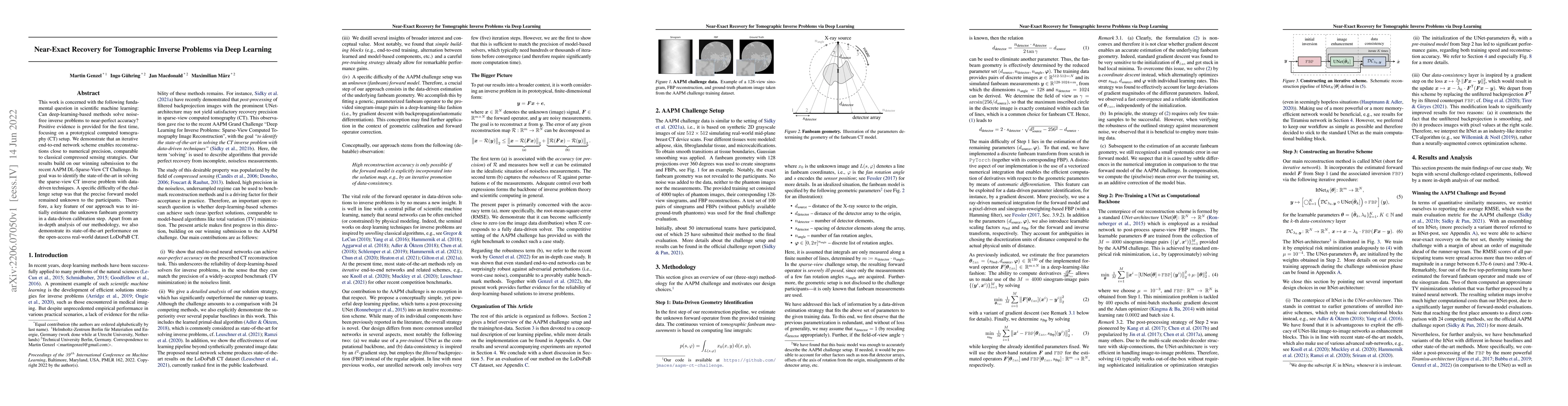Thumbnail for Near-Exact Recovery for Tomographic Inverse Problems via Deep Learning