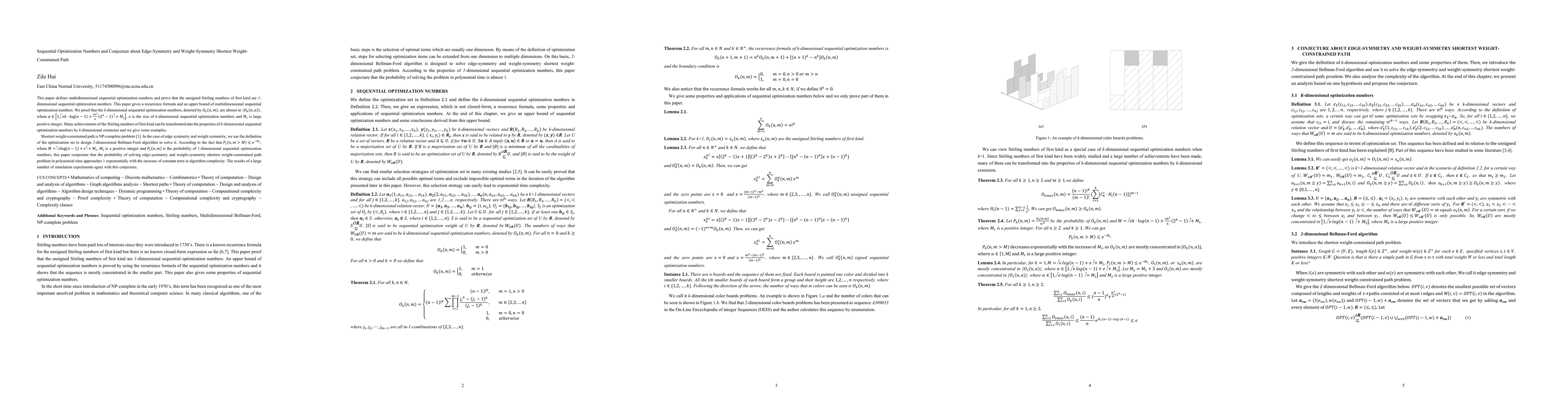 Thumbnail for Sequential Optimization Numbers and Conjecture about Edge-Symmetry and
  Weight-Symmetry Shortest Weight-Constrained Path