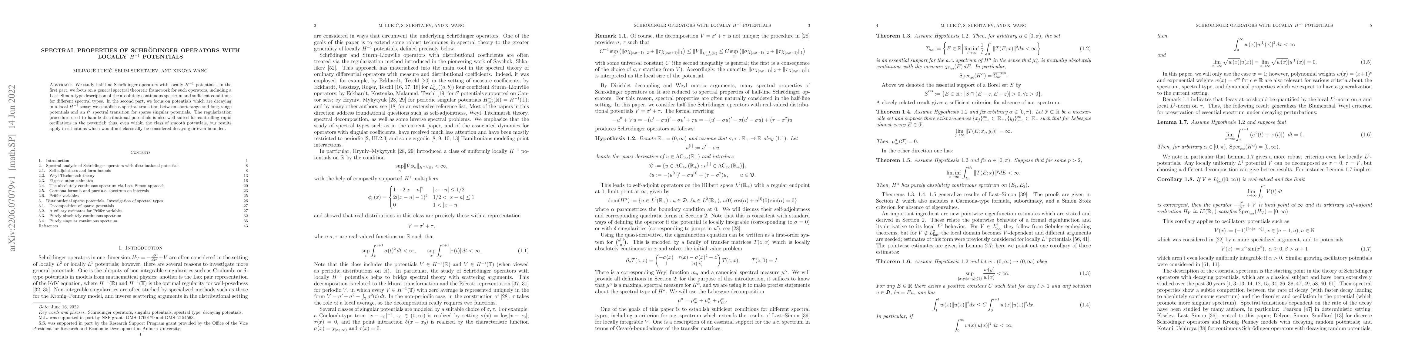 Thumbnail for Spectral properties of Schr\"odinger operators with locally $H^{-1}$
  potentials