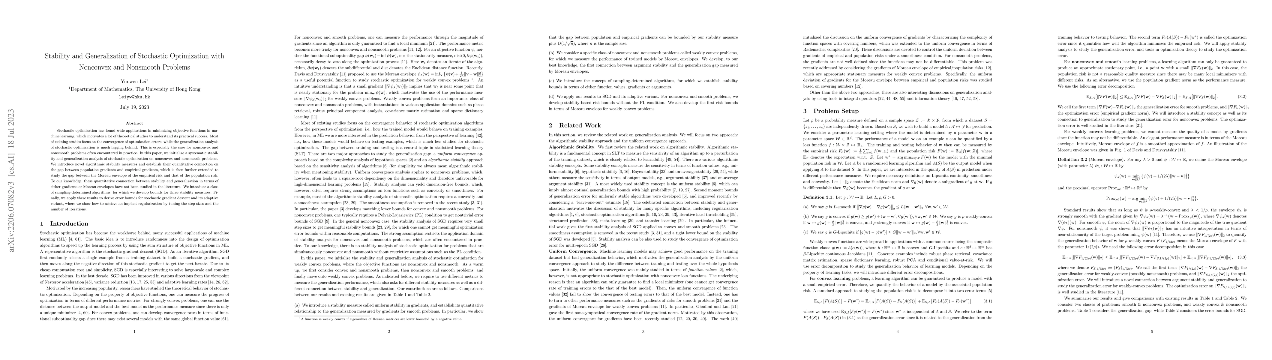Thumbnail for Stability and Generalization of Stochastic Optimization with Nonconvex
  and Nonsmooth Problems
