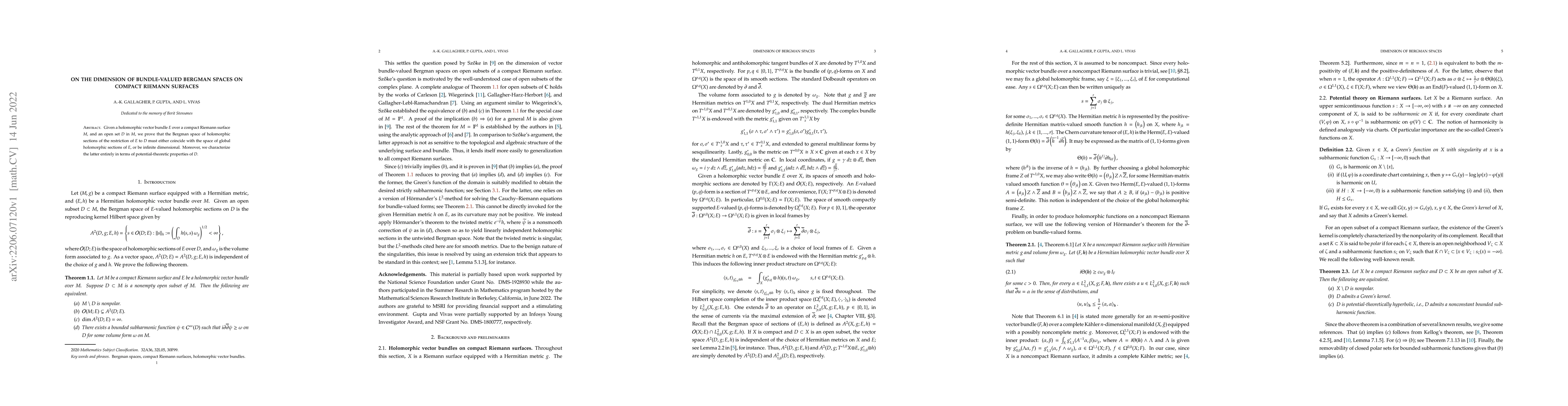 Thumbnail for On the dimension of bundle-valued Bergman spaces on compact Riemann
  surfaces