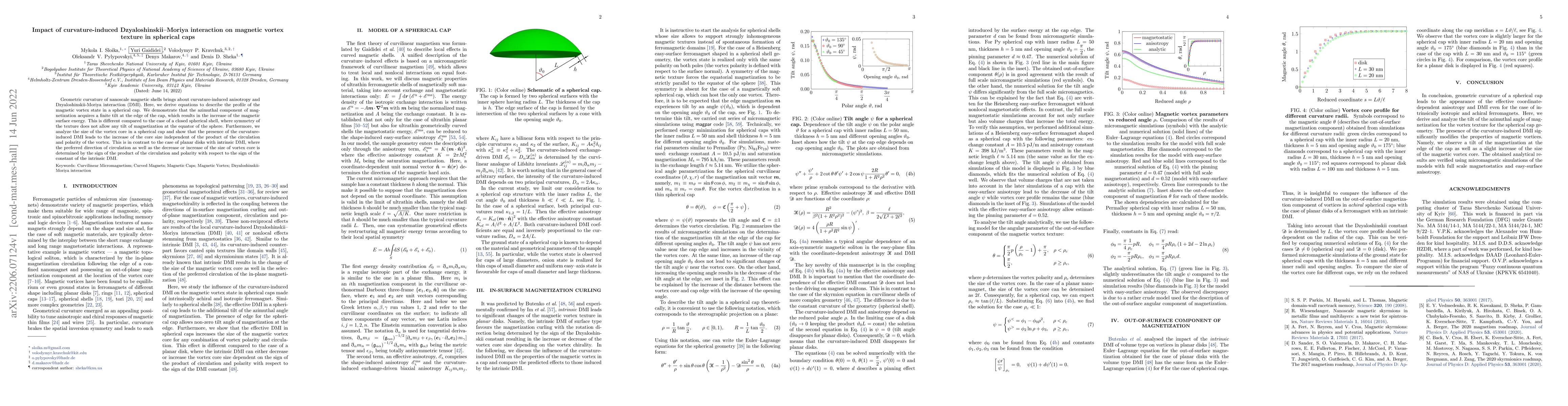 Thumbnail for Impact of curvature-induced Dzyaloshinskii-Moriya interaction on
  magnetic vortex texture in spherical caps