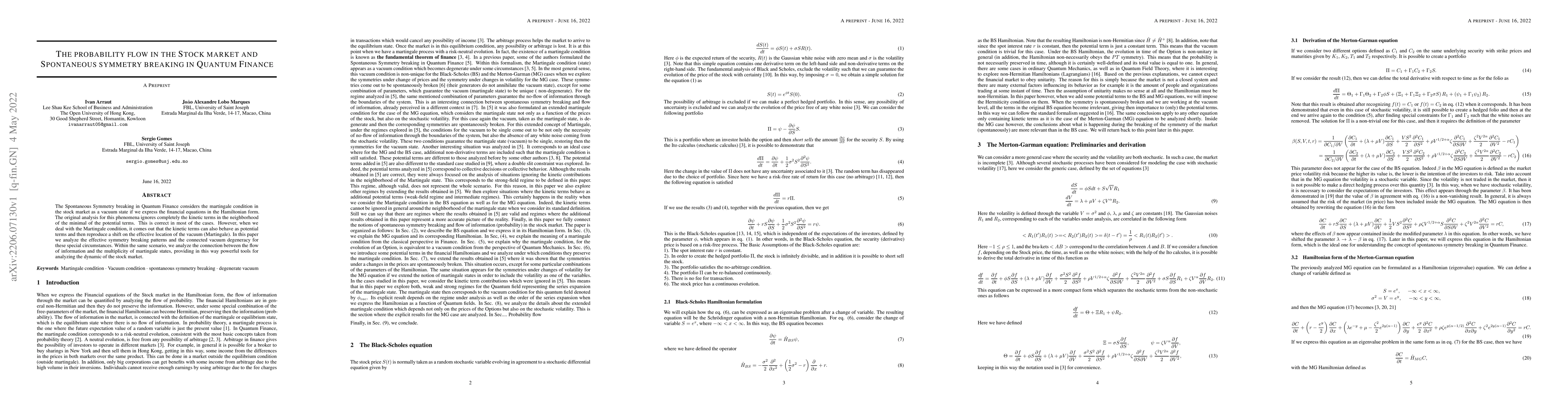 Thumbnail for The probability flow in the Stock market and Spontaneous symmetry
  breaking in Quantum Finance