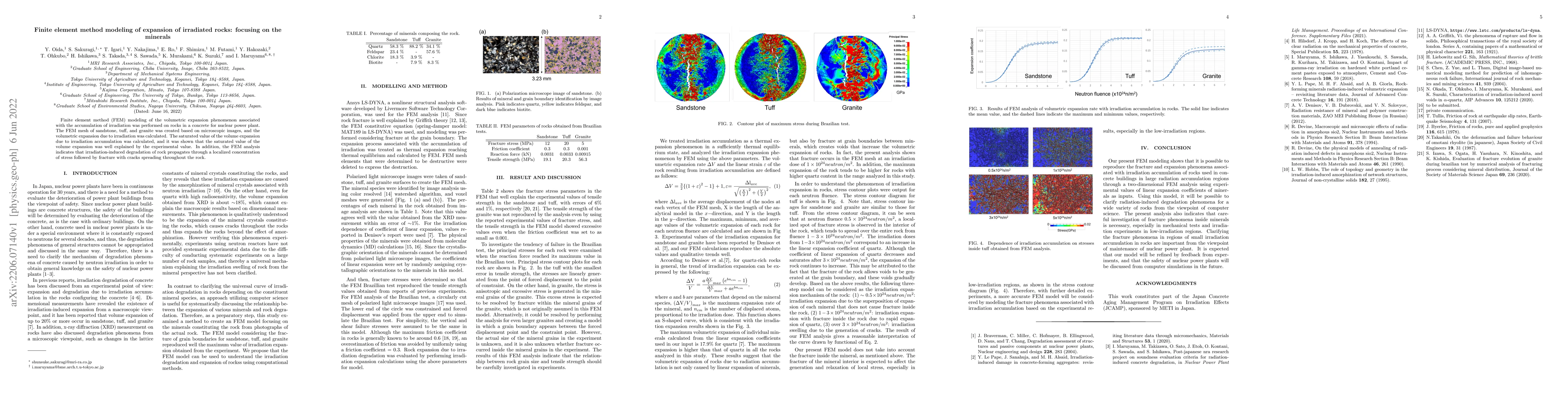 Thumbnail for Finite element method modeling of expansion of irradiated rocks:
  focusing on the minerals