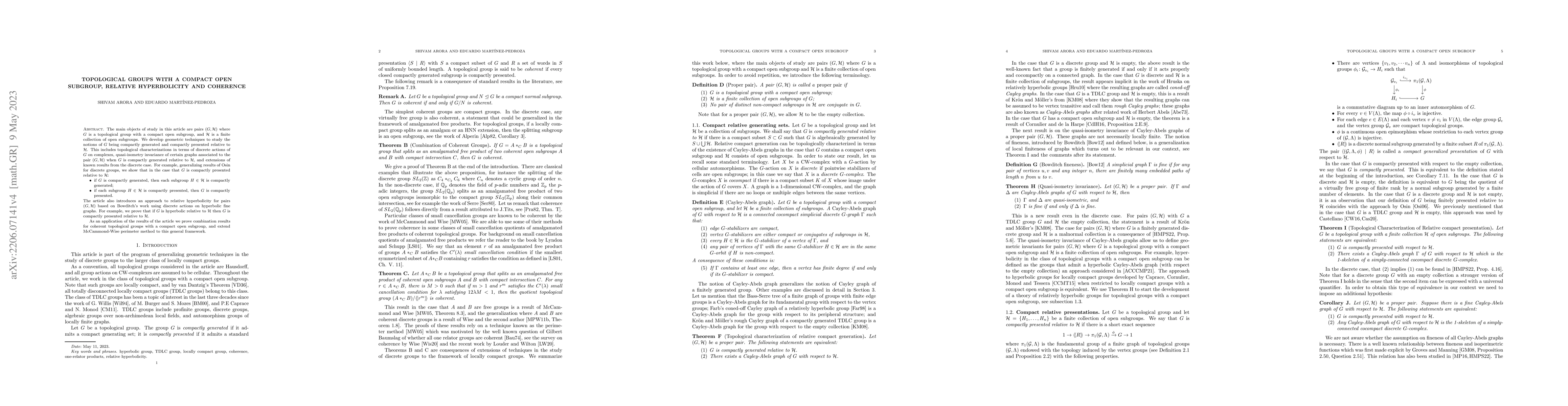 Thumbnail for Topological groups with a compact open subgroup, Relative hyperbolicity
  and Coherence