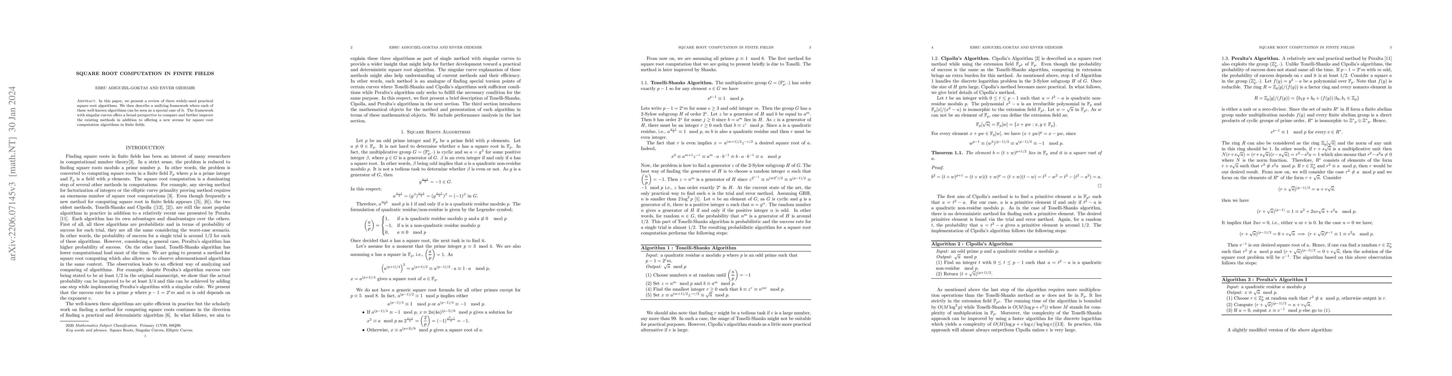 Thumbnail for Square Root Computation In Finite Fields