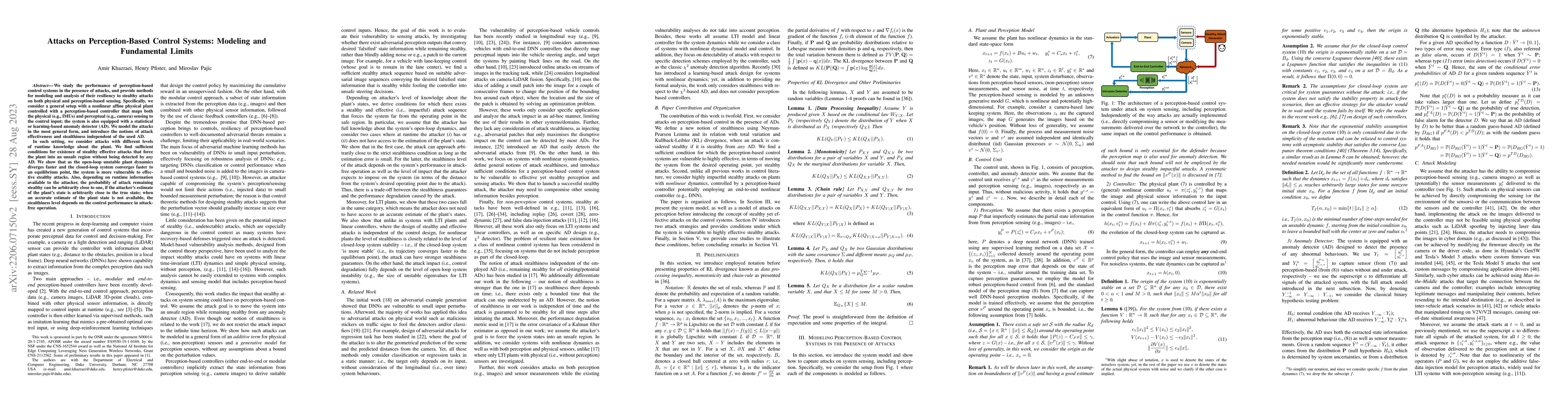 Thumbnail for Attacks on Perception-Based Control Systems: Modeling and Fundamental
  Limits