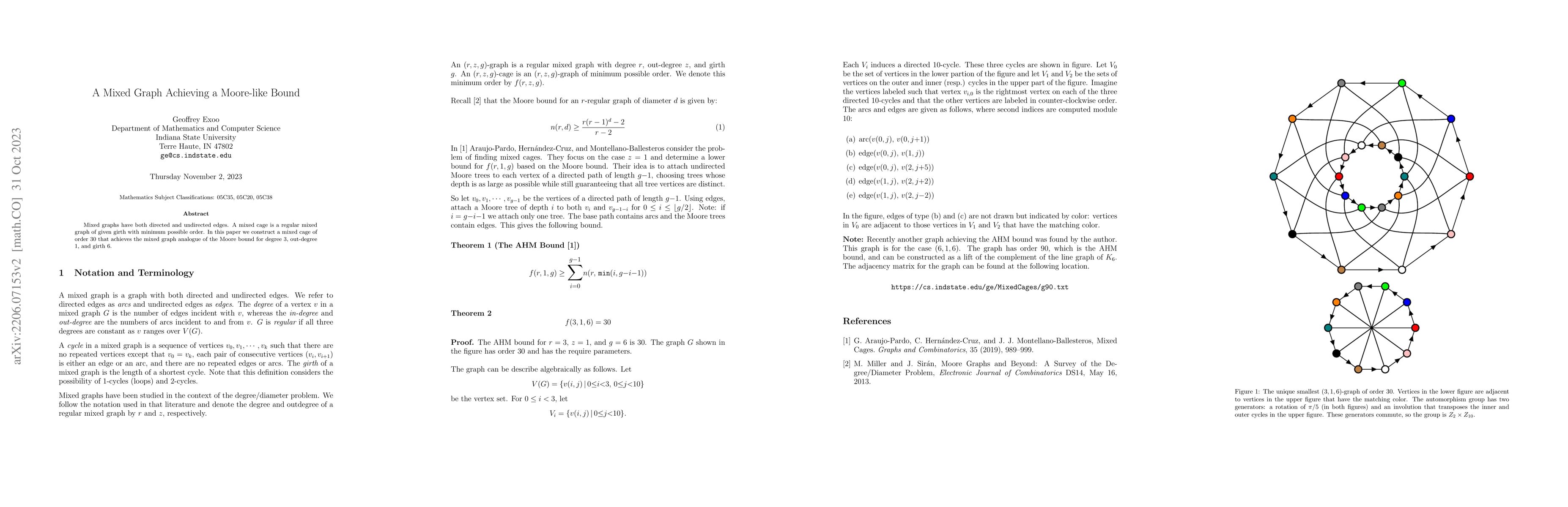 Thumbnail for A Mixed Graph Achieving A Moore-like Bound